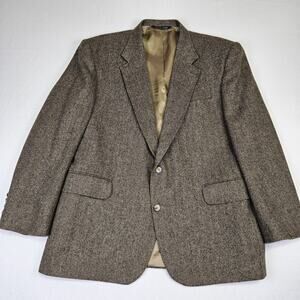VTG Lands End Tweed Blazer Lambswool Wool Herringbone Sport Coat Mens 46R Brown